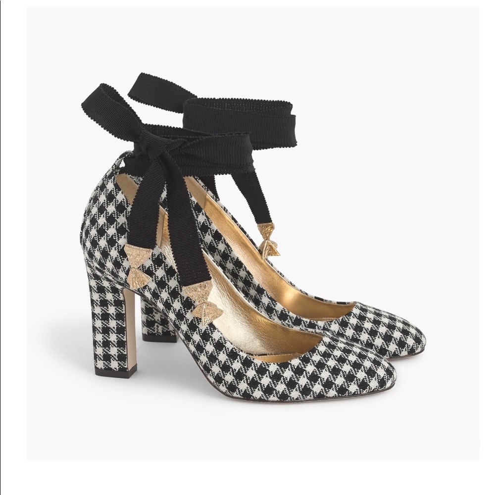 J.Crew Size 9 Bell Ankle Tie Gingham Pumps…